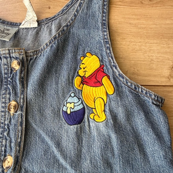 Vintage Disney Store Winnie the Pooh Denim Midi Dress Small Button Front - Picture 3 of 8